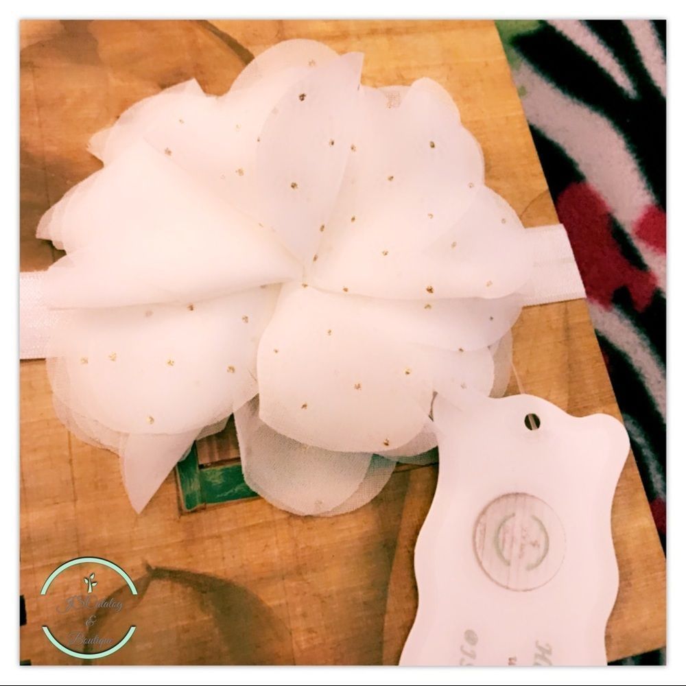 White FOE Headband with White Chiffon Flower